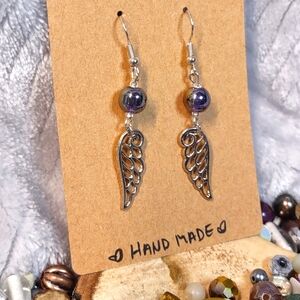 Purple Bead Wings Artisan Earrings